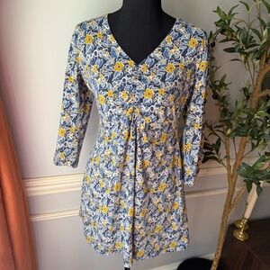 Seasalt Cornwall Lemon Tunic Floral Organic Cotton Top UK 12 US 8